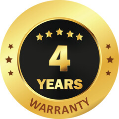 4 Years Warranty Seal, warranty seal in Golden, four years warranty seal stamp, Gold sealed warranty label