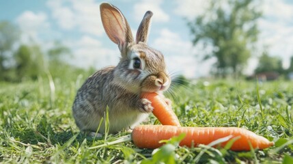 Fototapeta premium Cute Bunny Enjoying a Carrot