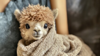 Fototapeta premium Flauschiges Baby Alpaka mit großen Augen