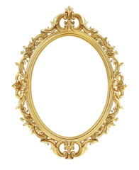 Ornate Gold Oval Picture Frame Isolated Without Background.