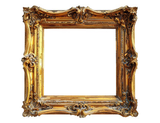 Ornate Gold Vintage Picture Frame Isolated Without Background.