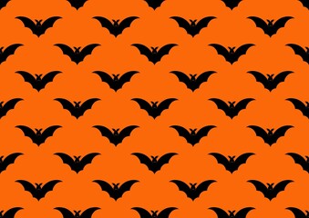 Seamless pattern with bats. Halloween orange and black pattern. Bat pattern. Autumn mood. Terribly. Boo