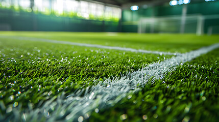Indoor  Soccer field artificial grass with copy space