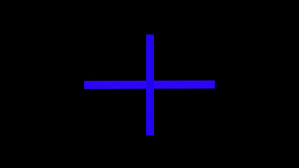 Blue color cross on a black background. Plus sign. One object. Illustration