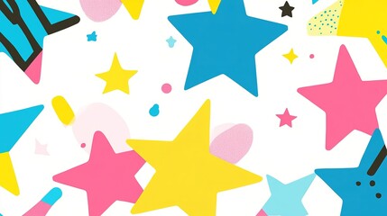 Colorful star patterns in bright hues on a white background, showcasing playful design elements and shapes