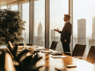 Businessman rehearsing a presentation