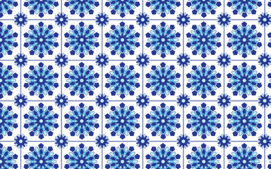 seamless pattern with flowers, Decorative mosaic flower blue color seamless pattern.