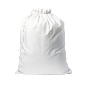 Isolated White Laundry Bag with Drawstring Closure Without Background