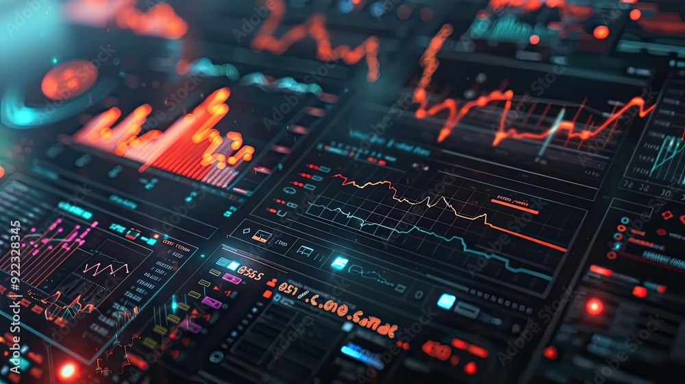 Aufkleber Vibrant financial dashboard displaying graphs and data visualizations for data analysis and stock market trends.