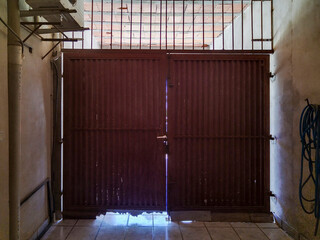 Metal gate garage interior shot