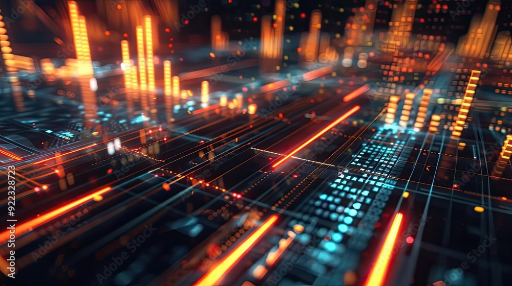 Aufkleber Digital abstract background with vibrant lines and glowing patterns representing data flow and technology.