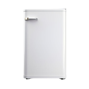 Isolated Mini Fridge with a Simple Design and Metallic Handle.