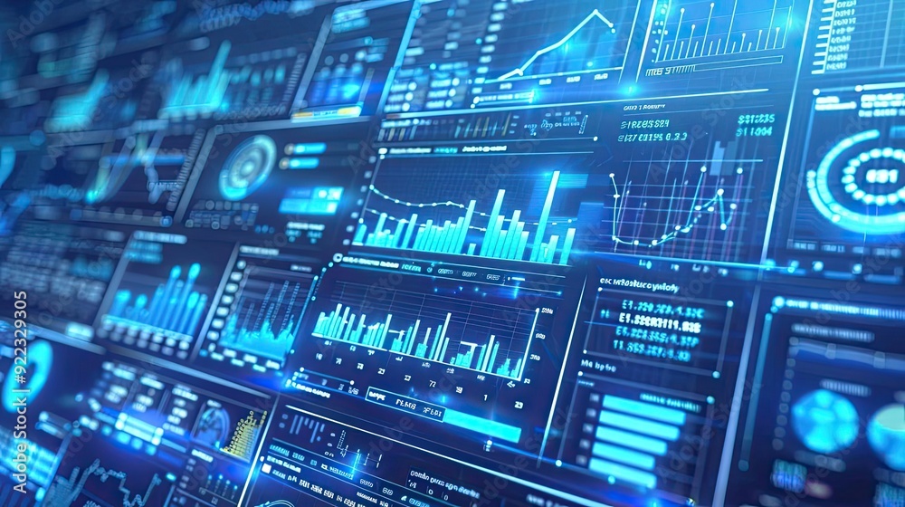Aufkleber Futuristic data dashboard displaying visual analytics and performance metrics in a high-tech environment.