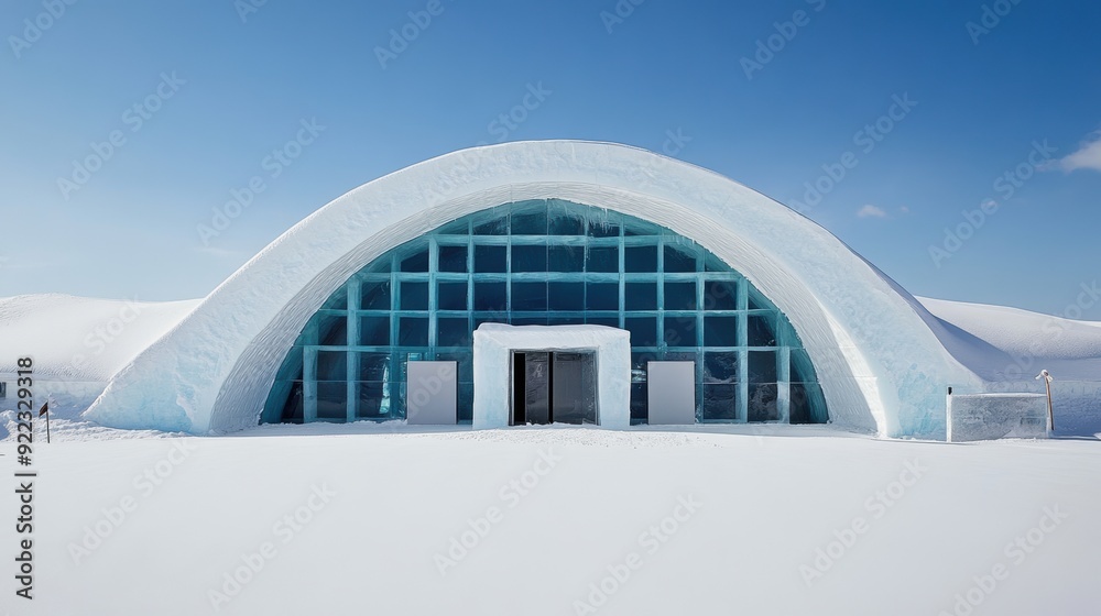 Sticker A building covered in snow with a door and windows, AI