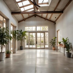 Fototapeta premium an empty room with plants and windows.