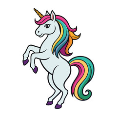 Cute Unicorn Clipart,  A rainbow unicorn is captured mid-leap Vector illustration