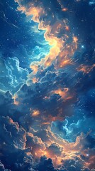 Fototapeta premium Digital dream cloud scene illustration poster background