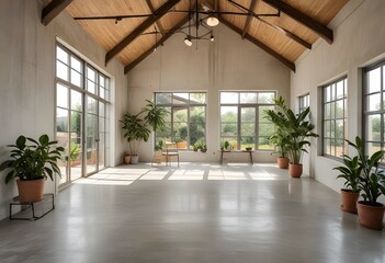 Fototapeta premium an empty room with plants and windows.