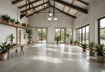 Fototapeta premium an empty room with plants and windows.