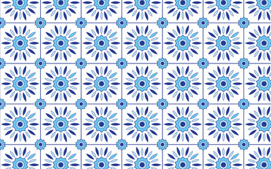 seamless pattern with flowers, Decorative mosaic flower blue color seamless pattern.