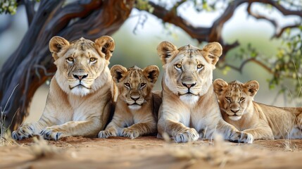 A pride of lions resting under a tree, showcasing the majestic beauty of the African wildlife in their natural habitat.