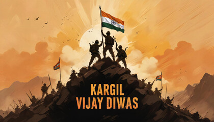 Kargil vijay diwas illustration banner or poster. 26 july. happy independence day post.