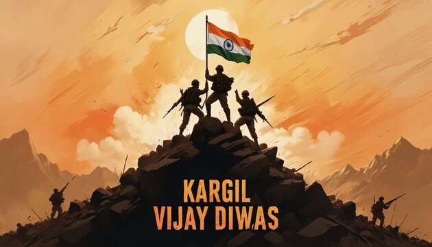 Kargil vijay diwas illustration banner or poster. 26 july. happy independence day post, banner, template, poster, soldier, mountain, sahid, shahid concept.