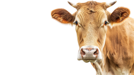 Isolated Mature Cow Portrait with Brown and White Fur