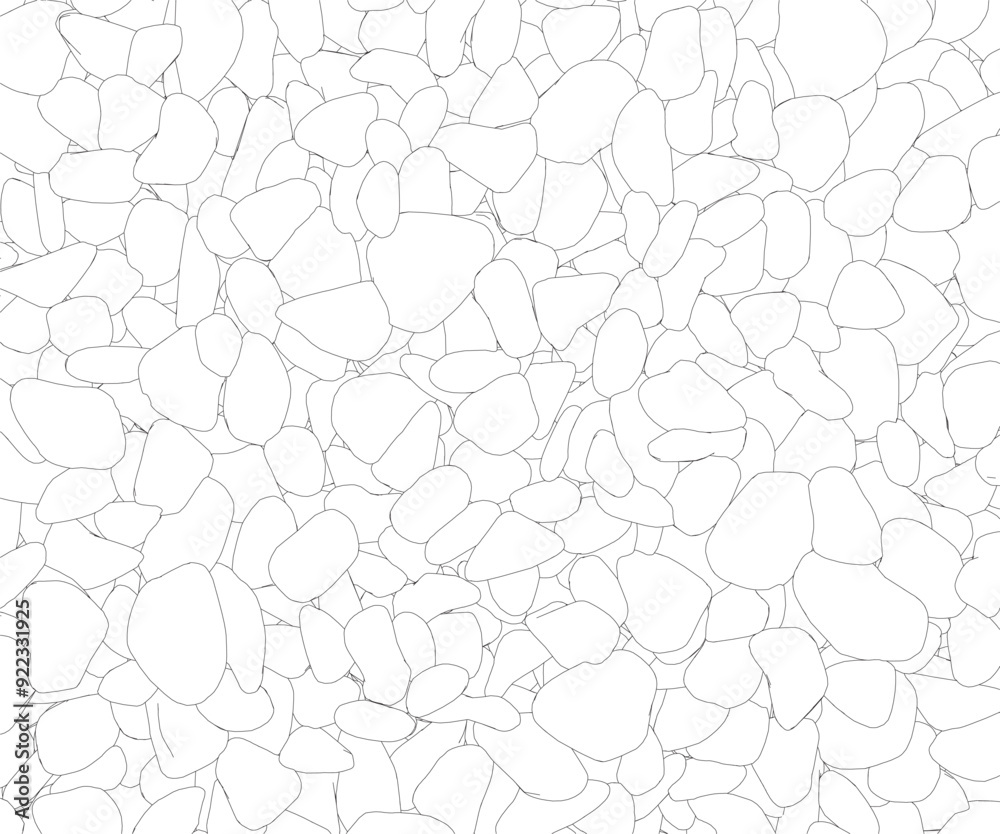 Wall mural outline background with outline of many stones from black lines isolated on white background. vector