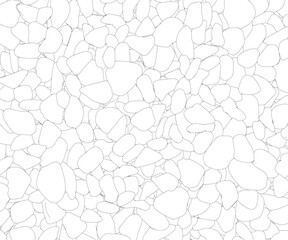 Outline background with outline of many stones from black lines isolated on white background. Vector illustration.