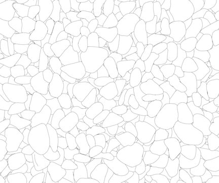 Outline background with outline of many stones from black lines isolated on white background. Vector illustration.