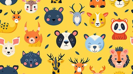 Cute Animal Faces Pattern