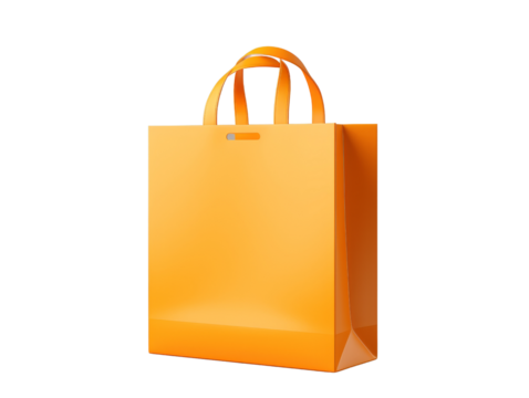 Isolated Orange Shopping Bag with Handles Without Background