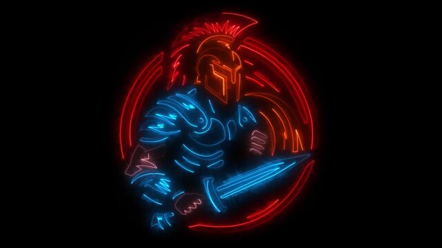 Spartan Warrior Animated Neon Logo with Reveal Effect - Overlay Graphic Element V2