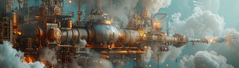 Obraz premium A steampunkstyle machine distributing vaccines, muted colors, intricate design