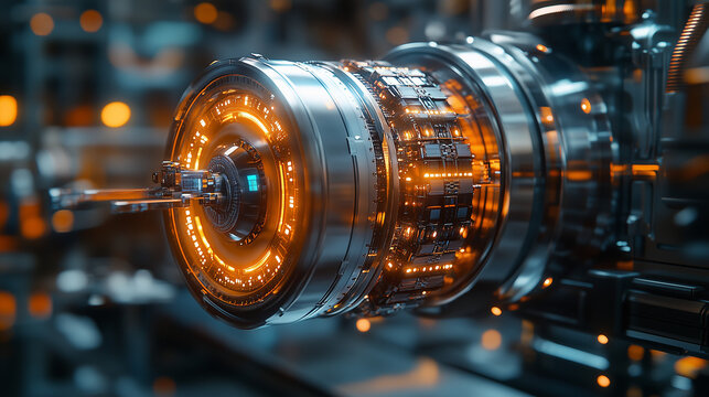 Cybernetic Engine: A mesmerizing close-up of a futuristic engine, its intricate gears and glowing circuits pulsating with energy. The intricate design and vibrant colors create a captivating visual th