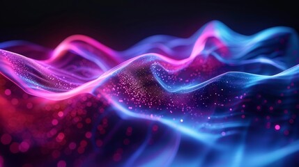 Obraz premium Colorful waves of light in abstract formation with shimmering particles at night