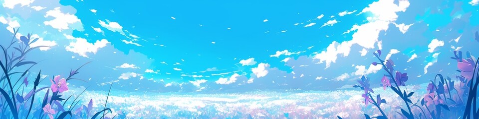 Enchanting Winter Wonderland: Anime-Style 4K Illustration of Snowy Landscape with Delicate Orchids. Vibrant Blue Sky Contrasts with Intricate Floral Details. Perfect for Game Design, Book Illustration