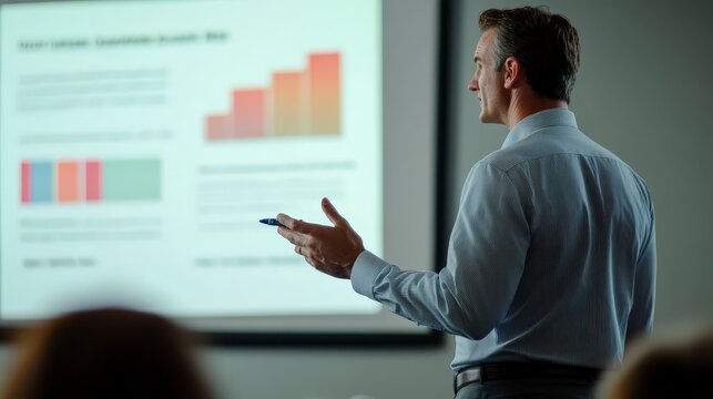 Presenting a Compelling Business Proposal: Professional Pitching with Visual Aids and Projector Screen