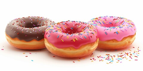 Three glazed donuts with sprinkles