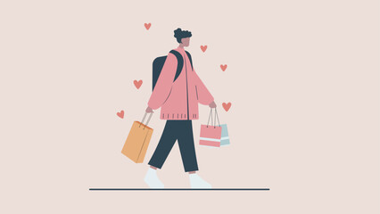 VECTOR MINIMALISTA CHICA DE COMPRAS 