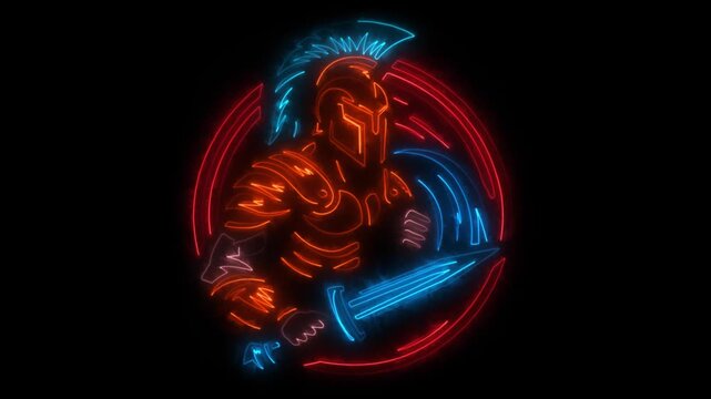 Spartan Warrior Animated Neon Logo with Reveal Effect - Overlay Graphic Element