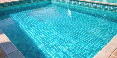 Obraz premium Clear blue swimming pool reflecting the bright sunlight.
