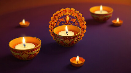 Illustration of Chaitra Navratri, featuring a sequence of diyas in a row, each representing a day of the festival