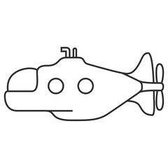 Underwater boat.Submarine undersea.Submarine under water.Outline vector illustration.Isolated on white background.