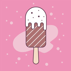 Summer Ice cream in bright cartoon style. Colorful Icecream vector in on pink background. Simple modern design. Flat style vector illustration.