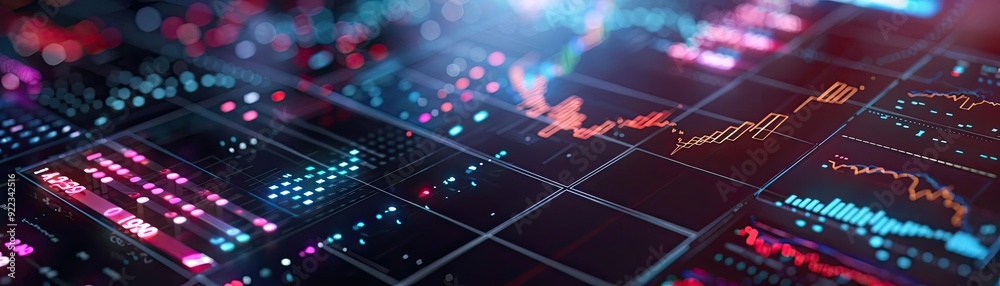 Poster Dynamic digital trading chart with glowing graphs and data points, showcasing stock market analytics and financial growth.