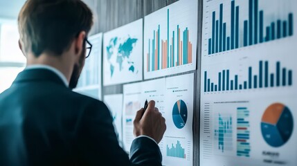 Analyzing Market Data: Business Researcher Examining Charts and Graphs in a Professional Workspace