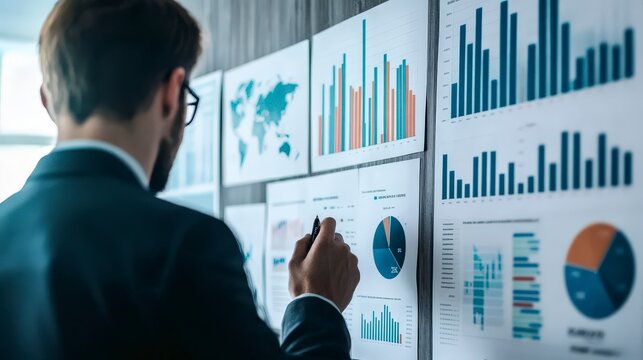 Analyzing Market Data: Business Researcher Examining Charts and Graphs in a Professional Workspace - Powered by Adobe