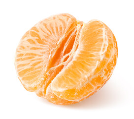 Half of peeled mandarin or clementine on white background